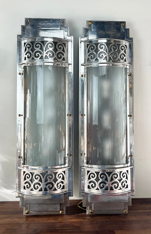 $5000 PAIR - Rare pair of Large (52" tall) Circa 1930 Art Deco Commercial Sconces