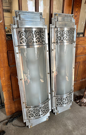 $5000 PAIR - Rare pair of Large (52" tall) Circa 1930 Art Deco Commercial Sconces