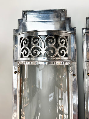 $5000 PAIR - Rare pair of Large (52" tall) Circa 1930 Art Deco Commercial Sconces