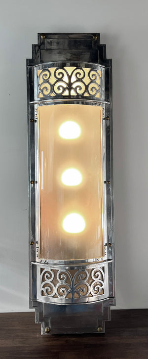 $5000 PAIR - Rare pair of Large (52" tall) Circa 1930 Art Deco Commercial Sconces