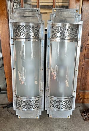 $5000 PAIR - Rare pair of Large (52" tall) Circa 1930 Art Deco Commercial Sconces