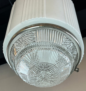 Antique Circa 1930 Art Deco Commercial Opal and Pressed Glass Skyscraper Flush Mount