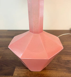 Antique Circa 1930 Czech Art Deco Hexagonal Pink Porcelain Table Lamp with Handmade Pink Border Shade