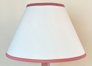 Antique Circa 1930 Czech Art Deco Hexagonal Pink Porcelain Table Lamp with Handmade Pink Border Shade