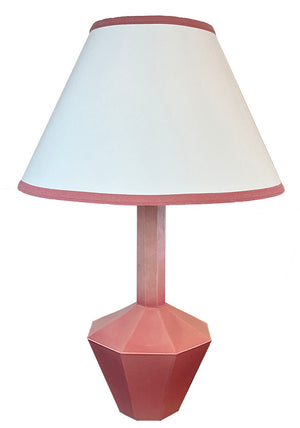 Antique Circa 1930 Czech Art Deco Hexagonal Pink Porcelain Table Lamp with Handmade Pink Border Shade