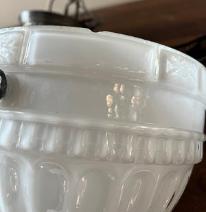 SET OF 6 AVAILABLE -$725 EACH- Antique Circa 1910 Edwardian Opal Glass Patterned Dome with Cast Brass Hardware