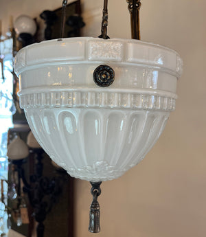SET OF 6 AVAILABLE -$725 EACH- Antique Circa 1910 Edwardian Opal Glass Patterned Dome with Cast Brass Hardware
