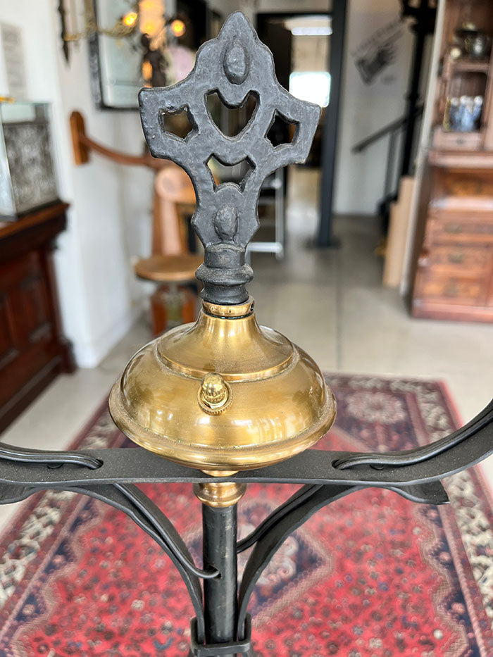 Antique Circa 1915 Tudor Revival Double Arm Wrought Iron and Brass Flo -  Turn of the Century Lighting