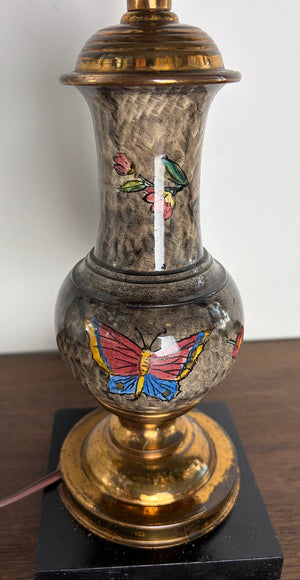 Antique 1880s Eastlake Converted Gas Portable Lamp Attributed to Thackera with Handpainted Porcelain Insert