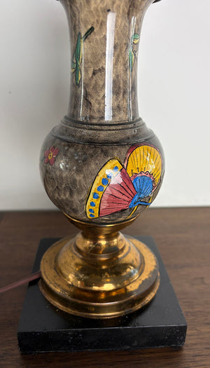 Antique 1880s Eastlake Converted Gas Portable Lamp Attributed to Thackera with Handpainted Porcelain Insert