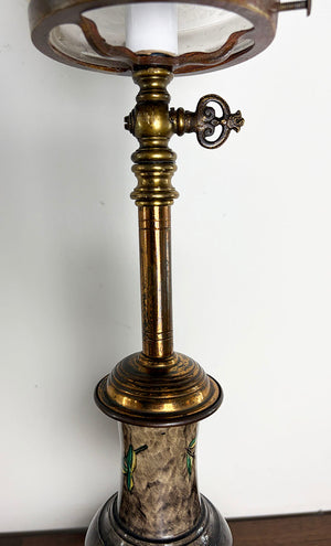 Antique 1880s Eastlake Converted Gas Portable Lamp Attributed to Thackera with Handpainted Porcelain Insert