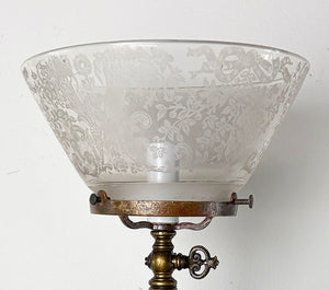 Antique 1880s Eastlake Converted Gas Portable Lamp Attributed to Thackera with Handpainted Porcelain Insert