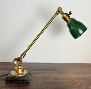 Antique Signed Electrolier 1920s Industrial Work Light with Original Green Enamel Shade