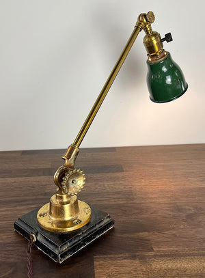 Antique Signed Electrolier 1920s Industrial Work Light with Original Green Enamel Shade