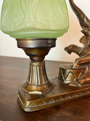 Anitque Circa 1930 Art Deco Elephant Radio Lamp with Copper Flash FInish and Original Uranium Glass Shade