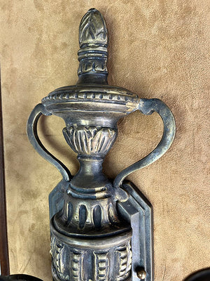 Grand Circa 1930 Cast Broze European Empire Three Light Candelabra Wall Sconce