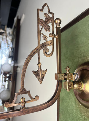 Antique Single Light Circa 1880 Eastlake Converted Gas Wall Sconce with Original Copper Plated Finish and Antique 5" Acid Etched Shade