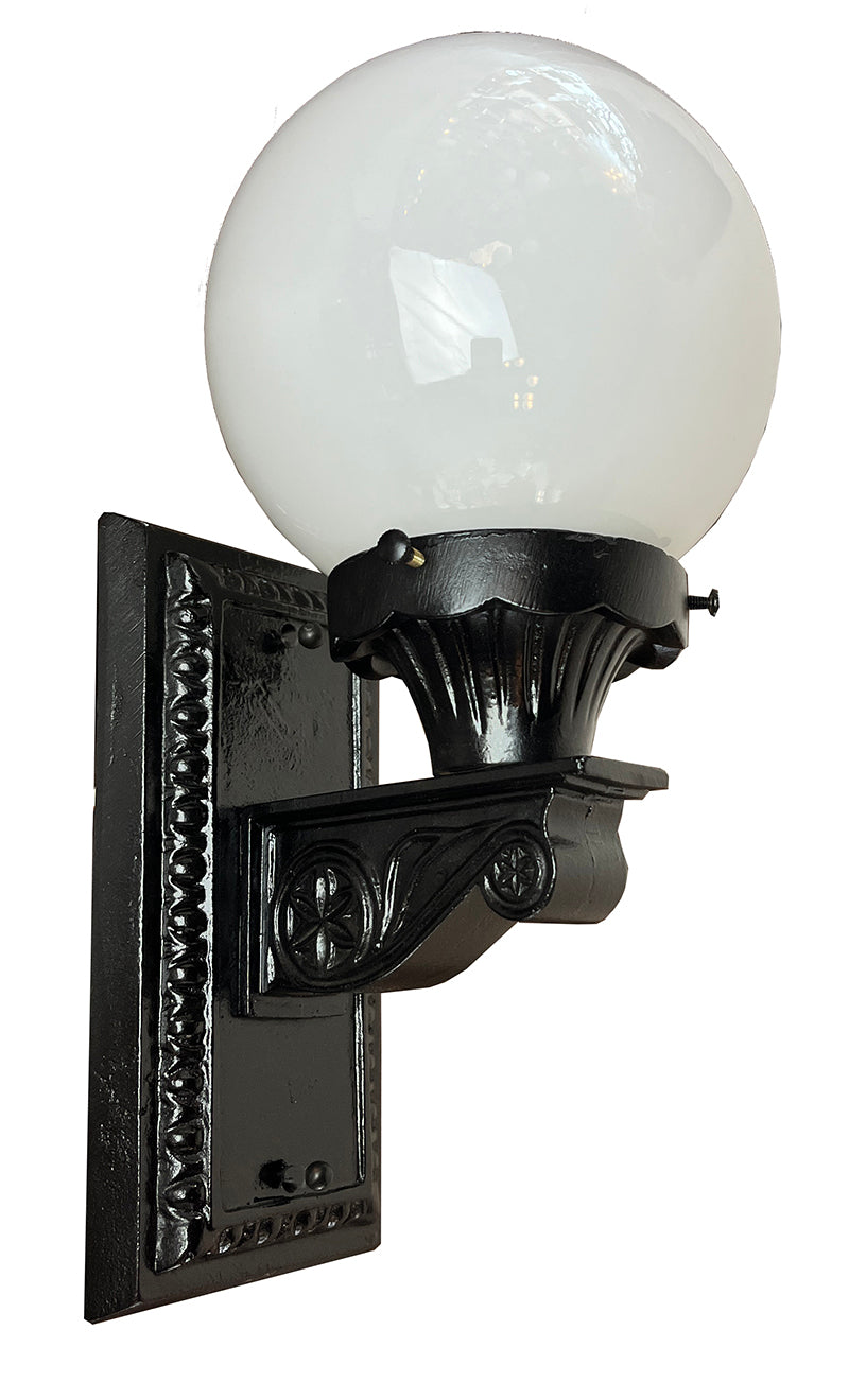 Antique Circa 1920 Cast Iron Exterior Light with Opal Shade