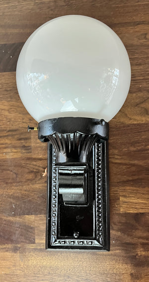 Antique Circa 1920 Cast Iron Exterior Light with Opal Shade