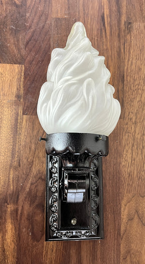 Antique Circa 1920 Cast Iron Exterior Light with Original Flame Shade