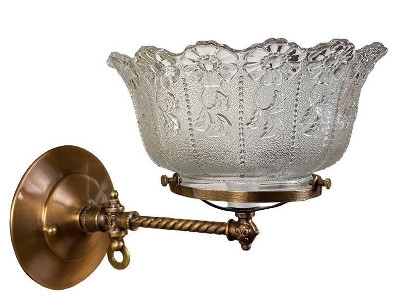 Antique Circa 1880s-90s Converted Gas Stationary Sconce with Original Pressed Glass Shade