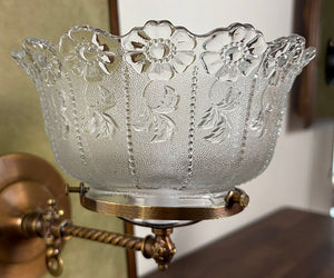 Antique Circa 1880s-90s Converted Gas Stationary Sconce with Original Pressed Glass Shade