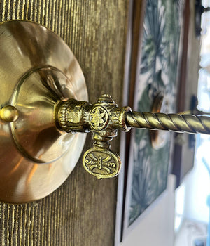 Antique Single Light Circa 1890 Gas Stationary Wall Sconce with Rope Tubing and Ruffled Acid Etched Shade
