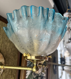 Antique Single Light Circa 1890 Gas Stationary Wall Sconce with Rope Tubing and Ruffled Acid Etched Shade