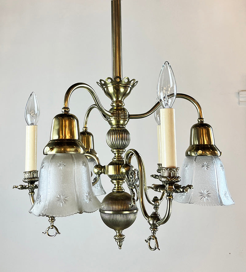 Antique Brass Electrified Gas Chandelier