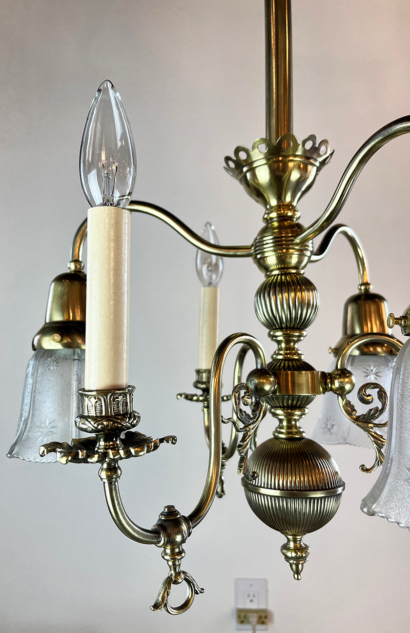 Antique Late 1890s early 1900s Converted Gas Electric Six Light Chande -  Turn of the Century Lighting