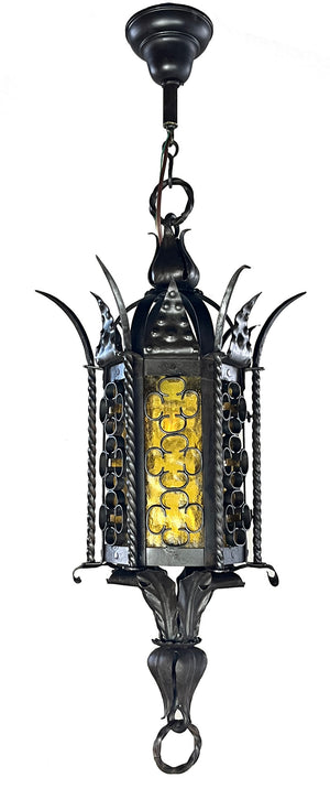 Antique Circa 1930 Gothic Revival Wrougth Iron Lantern