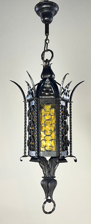 Antique Circa 1930 Gothic Revival Wrougth Iron Lantern