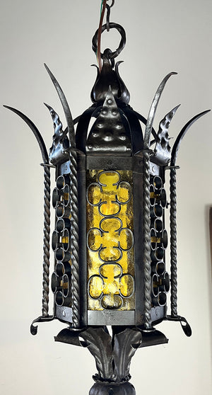 Antique Circa 1930 Gothic Revival Wrougth Iron Lantern