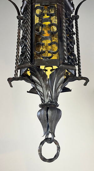 Antique Circa 1930 Gothic Revival Wrougth Iron Lantern