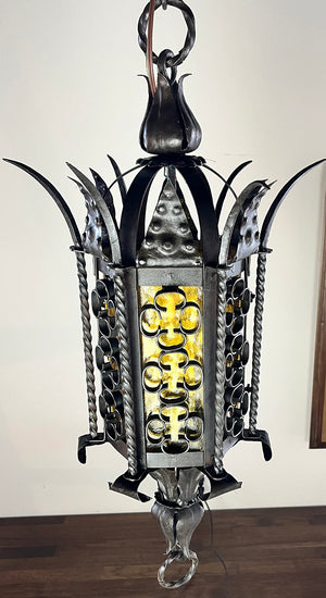 Antique Circa 1930 Gothic Revival Wrougth Iron Lantern
