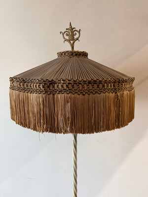 Antique 1910-30s Floor Lamp with Pleated Deep Fringe Shade