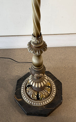 Antique 1910-30s Floor Lamp with Pleated Deep Fringe Shade