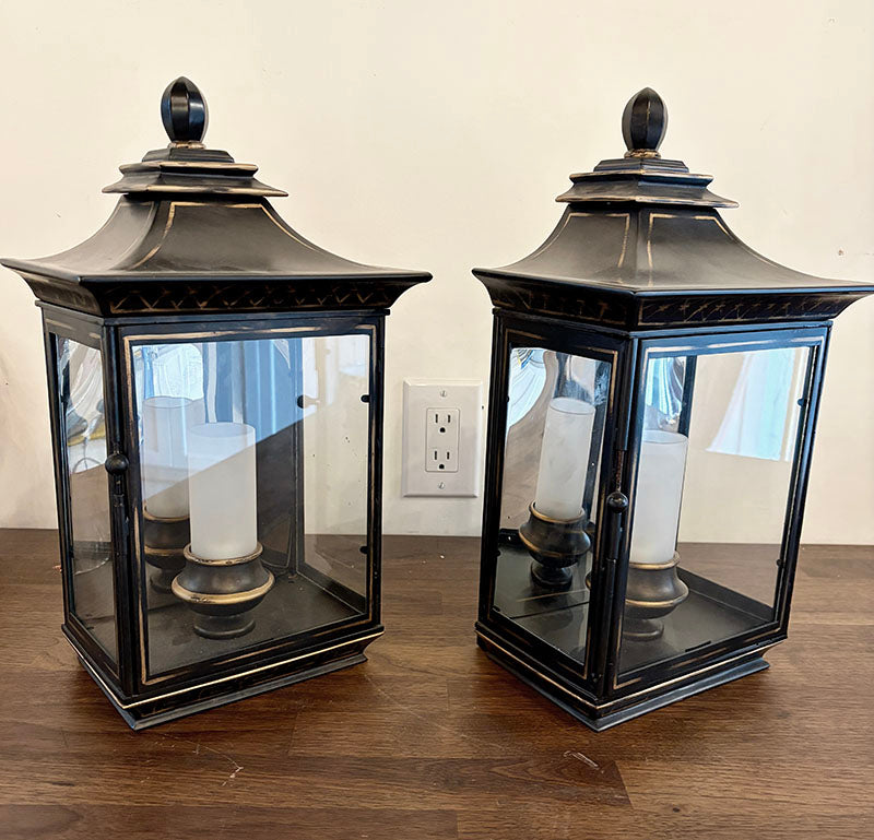 Pair Pagoda Lanterns - Wall Sconces or Table Lamp Configuration