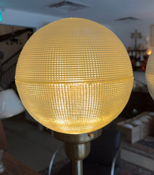 Pair Post Brass Table Lamps with Holophane Shades