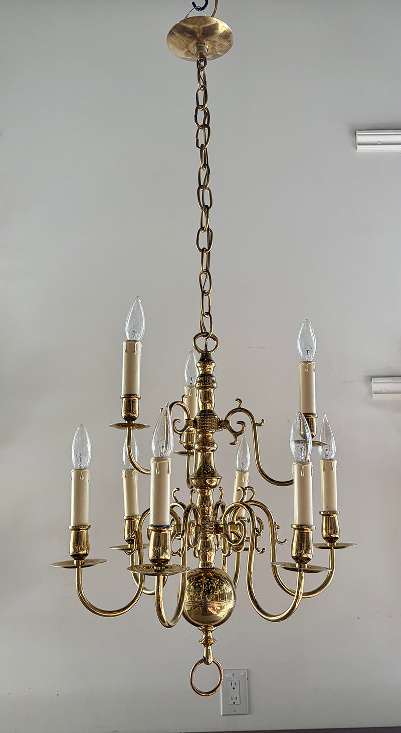 Two Tier Williamsburg Colonial Chandelier - Polished Brass