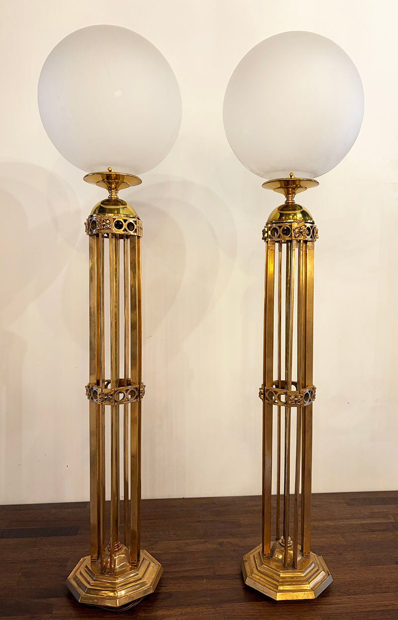 Pair Beaux Arts Art Deco 1920s-30s Bronze Post Lights - 48" tall