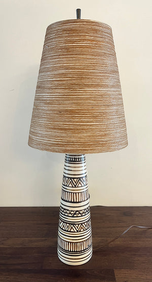 Rare early Lotte and Gunnar Bostlund Tribal Table Lamp with Original Fibreglass and Jute Shade