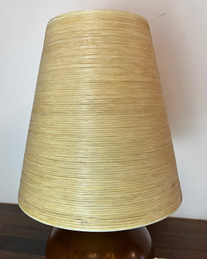 Vintage Mid Century Lotte and Gunnar Bostlund Model 1600 Table Lamp with Brown Glaze and Original Fibreglass Shade