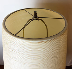 Circa 1965 Lotte Bostlund 900 Series Table Lamp with Deep Blue Glaze and Original Fiberglass Shade
