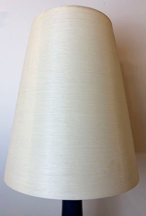Circa 1965 Lotte Bostlund 900 Series Table Lamp with Deep Blue Glaze and Original Fiberglass Shade