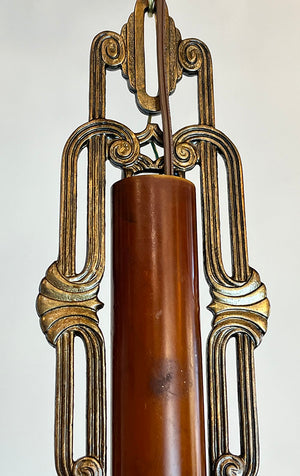 Antique Machine Age Art Deco Circa 1930 Five Light Markel Slip Shade Chandelier