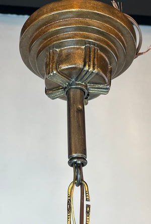 Antique Machine Age Art Deco Circa 1930 Five Light Markel Slip Shade Chandelier