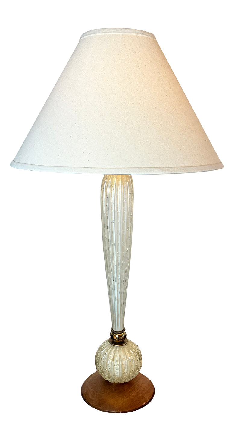 Vintage Mid Century Murano Large Fluted Table Lamp with Contemporary Linen Shade