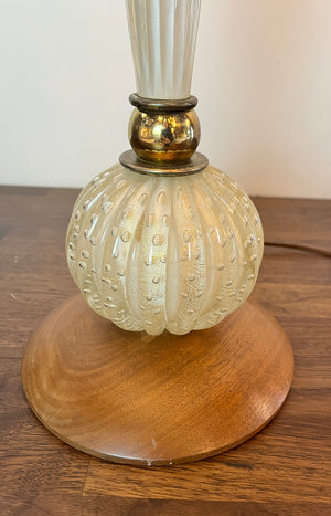 Vintage Mid Century Murano Large Fluted Table Lamp with Contemporary Linen Shade