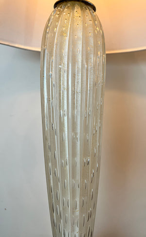 Vintage Mid Century Murano Large Fluted Table Lamp with Contemporary Linen Shade